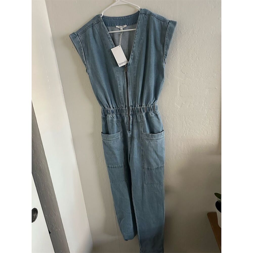 Splendid Women's XS Blue Denim Jumpsuit Short Sleeve V-Neck